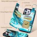 Shorogyt Compatible with iPhone 14 Pro Max Wallet Case with Card Holder - Designer Marble Pattern Kickstand Magnetic Clasp Back Flip Folio Leather Phone Covers Women Men Girls Cyan