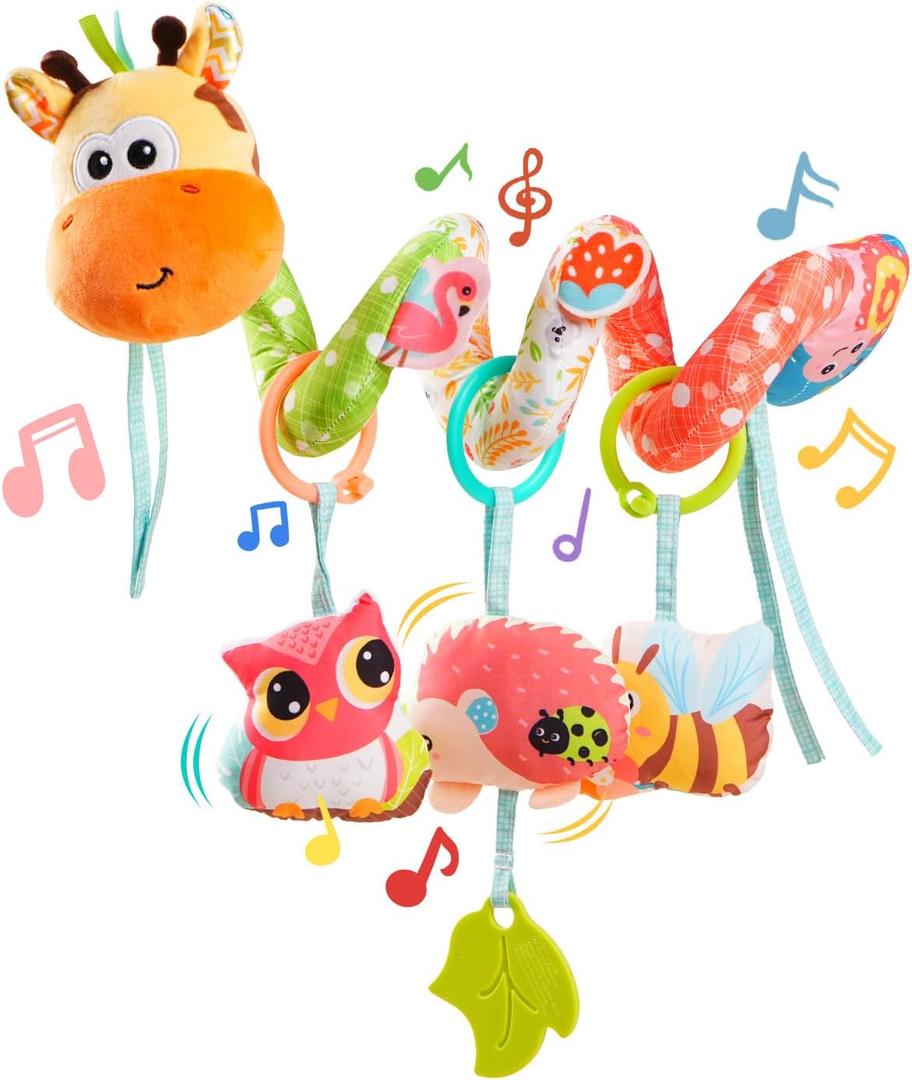Jollybaby Crib Stroller Car Seat Toys for Baby 0-3-6-9-12 Months, Tummy Time Hanging Sensory Toy for Newborn with Music Box, Spiral Carseat Toy for Infant Boy Girl Gift