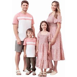 PATPAT Family Matching Outfits Mommy and Me Dresses Floral Dress & T-Shirts | Mommy and Me Easter Dresses, Puff Sleeve Floral Sundress, Cotton Blend T-shirts, Couples Party Wedding Vacation Outfits