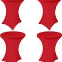 4 Pack Spandex Stretch Tablecloth - 32x43 Inch Square Corners, Fitted High Top Table Cloth for Cocktail, Bar, Weddings, Birthday, Banquet, Outdoor Party (Red)