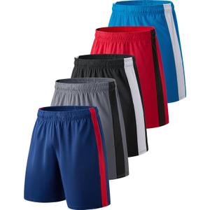 Liberty Imports 5 Pack Men's Quick Dry Athletic Basketball Shorts 9" Inseam with Pockets, Activewear for Workout Gym Running (XX-Large, Navy/Gray/Black/Sky Blue/Red)