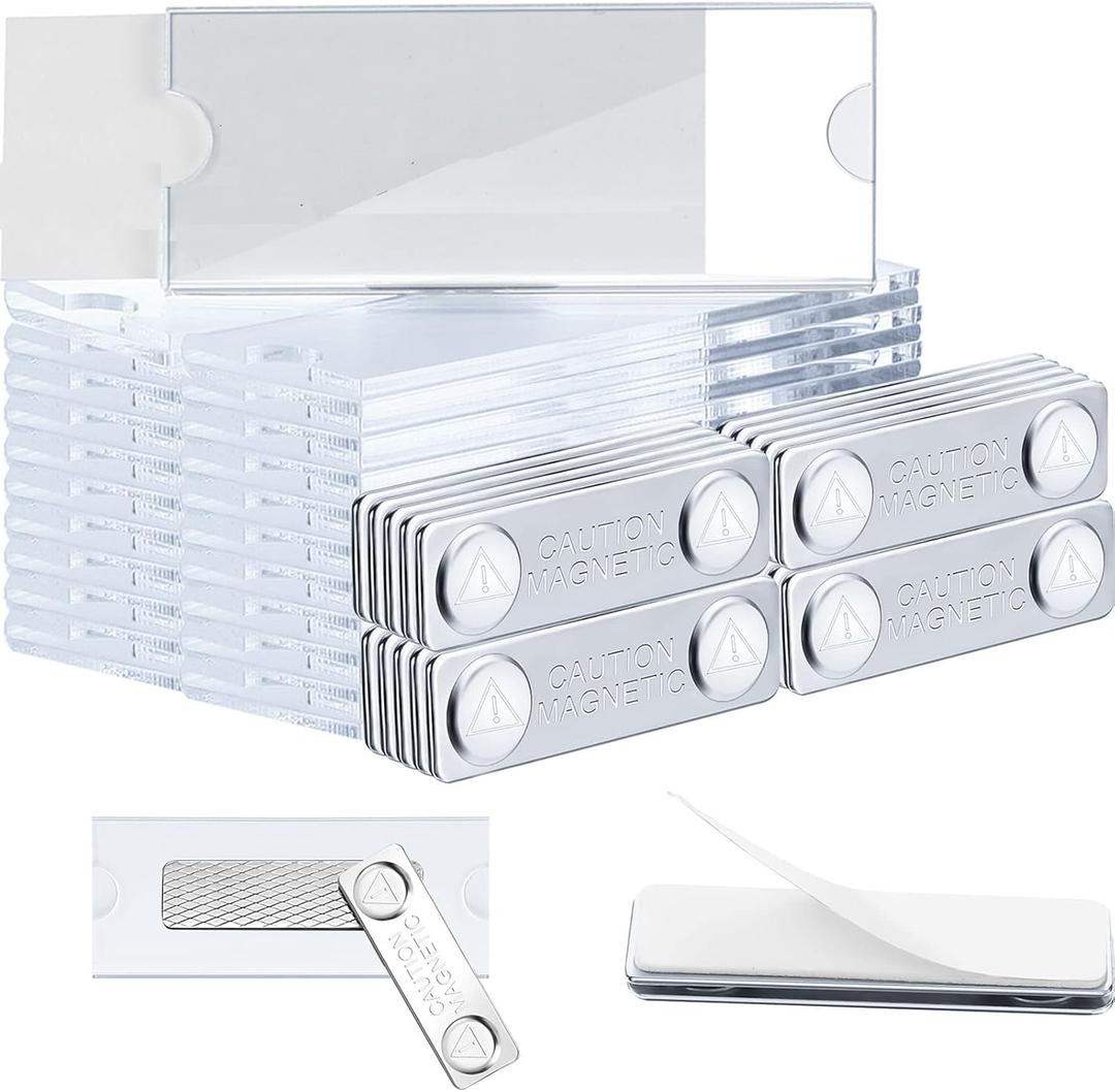 12 Pieces Magnetic Name Tags Kit Acrylic Name Badge Holders Clear Label Holders with Blank Printable Paper Inserts Magnets Custom Identity for Office