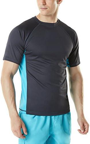 TSLA Men's Rashguard Swim Shirts, UPF 50+ Protection Quick Dry, Stretch Comfort Fit, Flatlock Seams, Outdoor & Water Sports, Sun Protection Shirts Charcoal & Sky, Medium