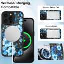 OOK Magnetic Case Fit for iPhone 15 Pro Max 6.7 Inch (Compatible with MagSafe) Soft TPU and Hard PC Phone Cover with Blue Floral Flowers Anti-Scratch Shockproof Protection Case for Women