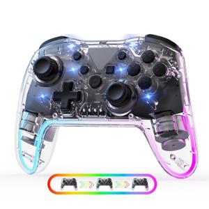 Wireless Controller for Switch/Lite/OLED/PC/Android/iOS - Ergonomic Gamepad with 7 Color RGB Lighting, Turbo/Vibration Adjustment & One-Key Wake-Up Function (White)
