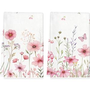 TAJWE Spring Kitchen Towels 18x26 Inch Set of 2 Pink Floral Flowers Dish Towels Farmhouse Summer Holiday Hand Cloths for Home Decoration