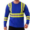 Hi Vis Safety Shirts for Men, High Visibility Long Sleeve Class 3 Reflective Construction Shirts Large