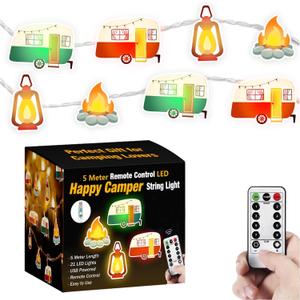 Camper String Lights RV Party Lights,16.5 ft USB Operated Lights 21 Led with Remote & Timer, Travel Trailer Party Lights Happy Camper Gifts for RV Awnings, Camping, Birthday Party