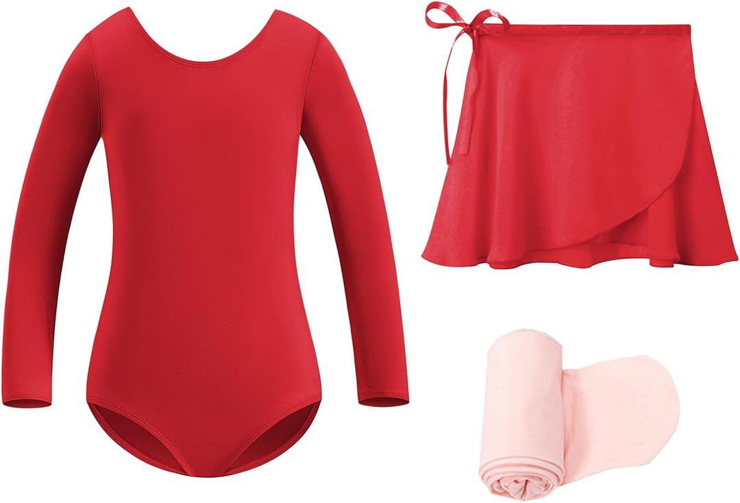 Stelle Girls Ballet Leotards Toddler Dance Combo with Skirt and Tights (Red)
