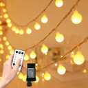 RaThun 49.2ft Globe String Lights with 16ft Extended Lead & Stable Remote - 100 LED Warm White, 8 Distinct Modes, IP44 Waterproof, UL Certified, Linkable for Indoor Outdoor Wedding Party Decor