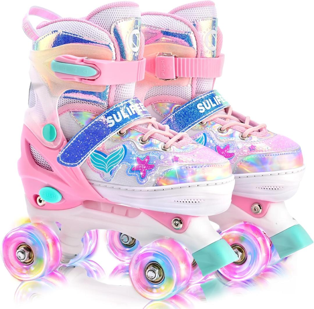 SULIFEEL Adjustable Kids Roller Skates for Boys Ages 3-5 5-8 6-12 with 4 Sizes Adjustable Light up Wheels, Best Children Gift for Beginners Indoor Outdoor Sports, Size: Small - Little Kid