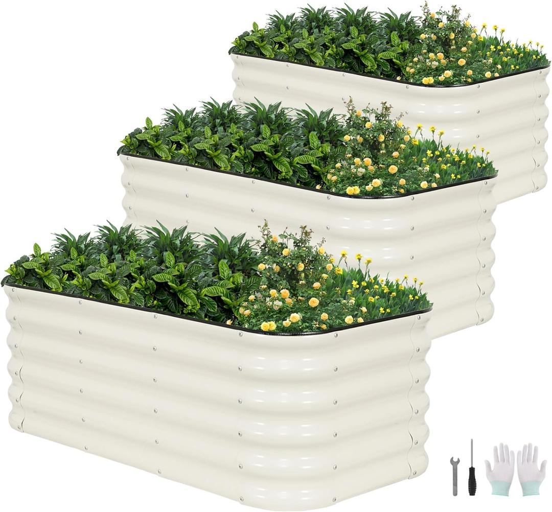 3Pcs Raised Garden Beds Outdoor,3-in-1 Modular 4x2x1.4ft,White
Adjustable Sizes(4x2x1.4ft,3x3x1.4ft,5x1x1.4ft),17"tall Galvanized Planter Boxes with Bracing Rods & Gloves for Vegetables