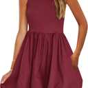 PRETTYGARDEN Summer Dresses for Women 2025 Casual Sleeveless Tank Mini Short Dress Crew Neck Bubble Sundress with Pockets (Small, Burgundy)