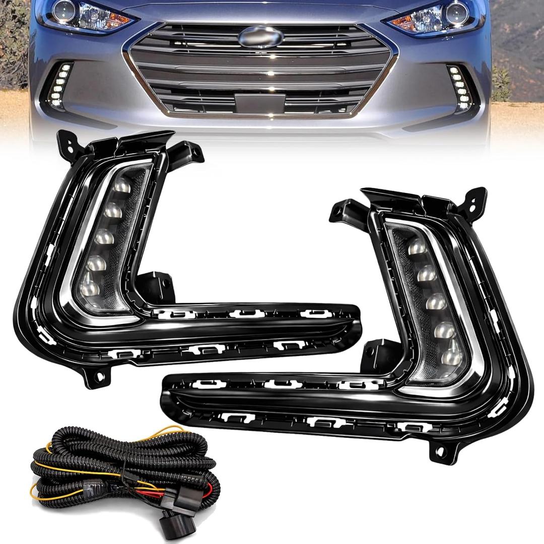LED Fog Lights Compatible With 2016 2017 2018 Hyundai E-lantra Sixth Generation Front Bumper Lights DRL Fog Lamps Clear Lens with Harness and Switch Driver and Passenger Side