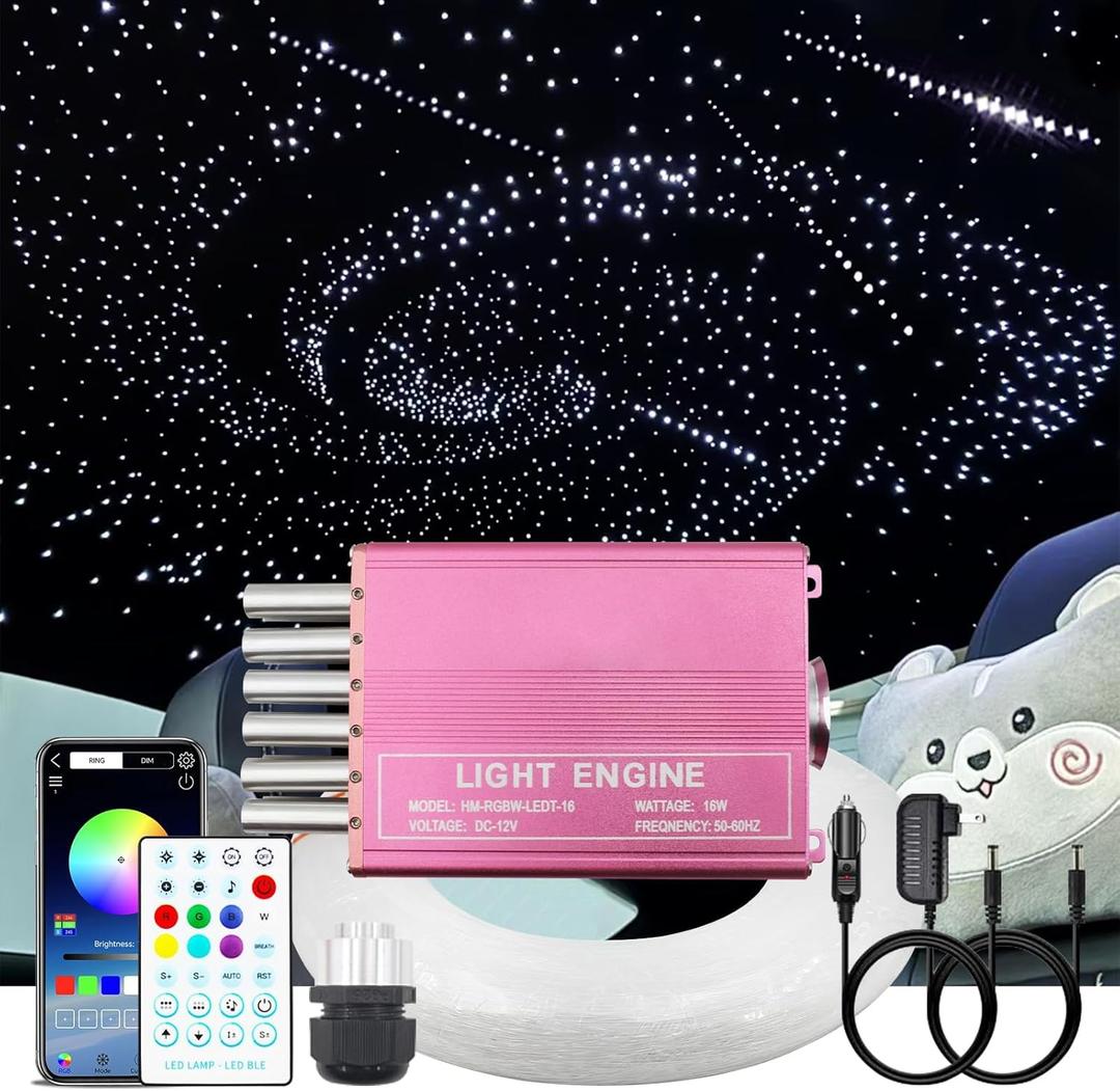 Upgraded Starlight Headliner Kit Twinkle + Meteor All in One Fiber Optic Lights,16W APP & Remote Control + Music Effect 650 pcs (0.03*0.04*0.06in)*9.8ft Star Lights for Car Truck/Cinema Restaurant