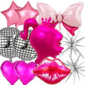 11 Pcs Hot Pink Princess Foil Balloons, Disco Ball Balloon, Girl Head Balloons, Pink and Silver Balloon for Box Photo Booth Backdrop, Birthday, Baby Shower, Bachelorette Theme Party Decorations