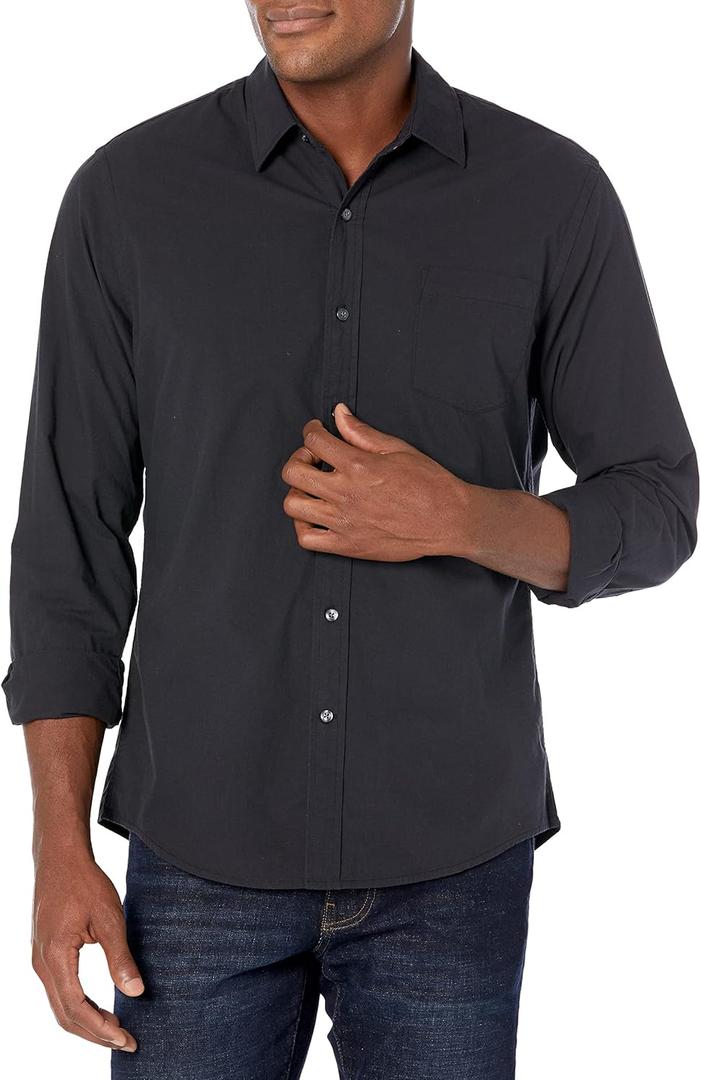 Amazon Essentials Men's Slim-Fit Long-Sleeve Poplin Shirt (XX-Large, Black)