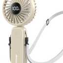 AMACOOL Handheld Fan Foldable, 5000mAh Rechargeable Hand Fans with Powerful Cooling, 4 Speeds, LED Display, Portable Fan for Travel,Concerts,Makeup,Lash,Outdoor Events,Gifts Women (Beige)
