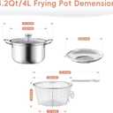 4L/4.2Qt Deep Fryer Pot with Basket, Small Multi-Functional Stainless Steel Stove Top Deep Frying Pot with Basket and Lid & Splatter Guard For Frying, Stewing, Boiling for Home Use
