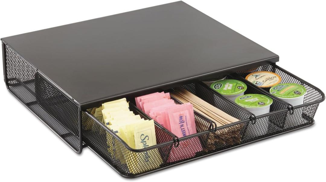 Safco Coffee and Sugar Organizer 3274BL Hospitality Tray, Home, Office, & Hotel, 1 Drawer, Black, 12"W x 11"D x 3 "H