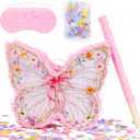Butterfly Party Decorations Set with Bat and Blindfold, 14 x 12 in Pink Butterfly Birthday Piata with Bow and Wildflower Print, Girls Birthday Party Decorations