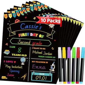 10 Packs First Day of School Sign, 12" X 10" Back to School Sign, Double-Sided Paper Chalkboard First and Last Day of Schools, Reusable Photo Prop for Kindergarten Preschool Kids with 6 Liquid Chalk,Set of 6