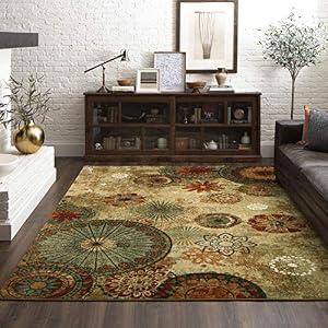 Mohawk Home Caravan Ornamental Floral Medallion 7' 6" x 10' Area Rug - Orange - Perfect for Living Room, Dining Room, Office