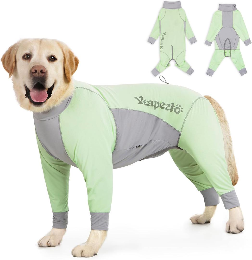 Yeapeeto Dog Sun Protection Cooling Suit UPF 50+, Quick-Dry Breathable Jumpsuit for Large & Medium Dogs, Outdoor Dirt-Resistant Shedding Control Pet Apparel (Chartreuse, 5X-Large)