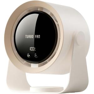 Desk Fan, USB Rechargeable Quiet Desktop Fan with 5400mAh Battery & LED Display, Adjustable Speed Control, 90 Tilt Head Hangable Table Fan for Office, Bedroom, Dorm, Kitchen (Khaki)