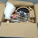 EDISHINE 68" Arc Floor Lamp with Table, Vintage Standing Lamp for Living Room with Tray, Height Adjustable, 5 Color Temperatures LED Bulb Included, Beige Shade, for Bedroom Office, Wood Grain