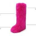 ZJGZF Pink Faux Fur Boots for Women Fuzzy Fluffy Furry Boots Winter Snow Boot Tall Cute Comfort Warm Shoes Soft Wide Calf Knee High Boot Rose