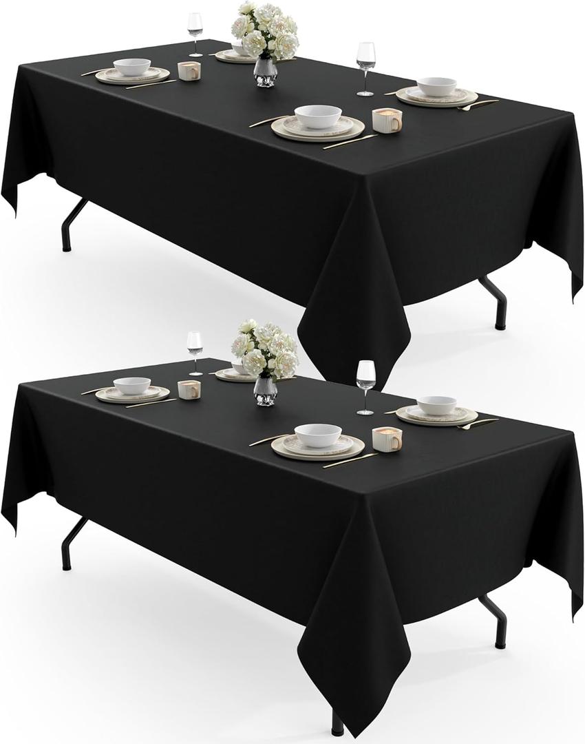 Pureegg Durable Table Cloth 60" x 102" - Reusable Polyester Black Tablecloths for Rectangle Tables, Washable Fabric Table Cover for Holiday Party, Dinner, Wedding & Baby Shower, 2 Packs