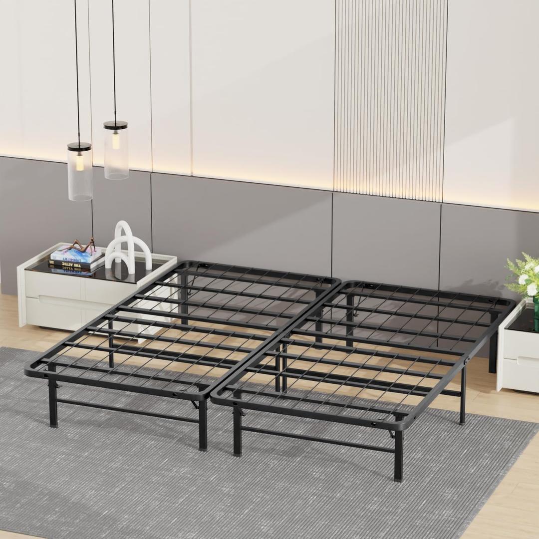 Bed Frame Metal Platform Bed Frame Mattress Foundation Box Spring Replacement Heavy Duty Steel Slat Easy Assembly Noise-Free Black, (King)