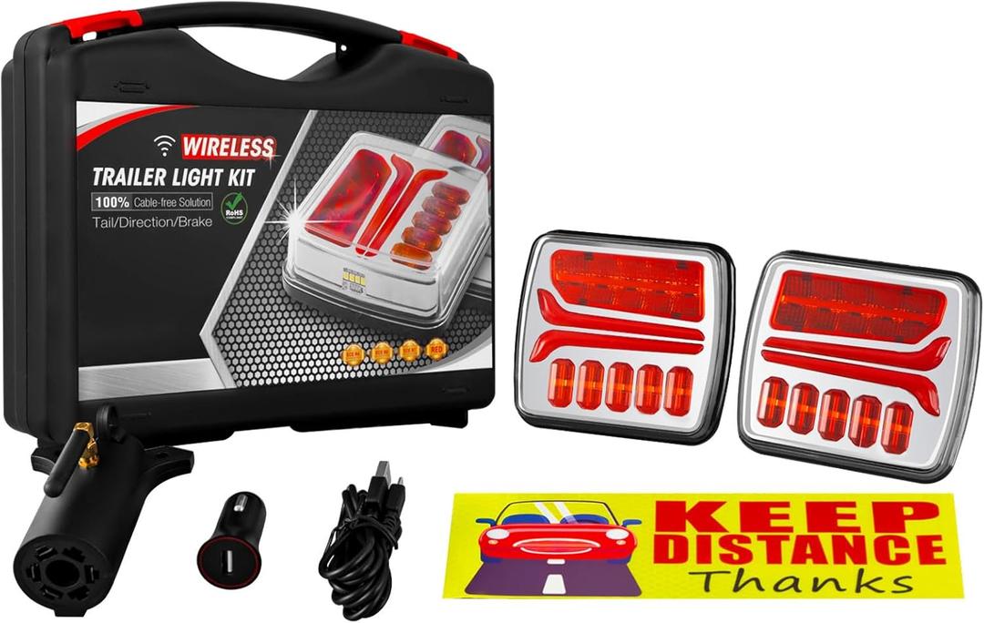 Wireless Trailer Light, Magnetic Towing Lights Kit for Trailers, Rechargeable LED Wireless Trailer Light Portable for Trucks, Tractors, Lorries, Vans, Campers, Boats