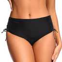 Zmart Women Full Coverage Bikini Bottom Adjustable Side Tie Swim Bottom with Side Ruched Mid Rise Bathing Swimsuit (Large, Black)