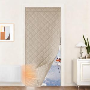 NICETOWN Insulated Door Curtain for Winter, 36x82 inch Temporary Door Cover for Winter, Thermal Insulated Heavy Duty Soundproof Doorway Cover for Patio, Sand, 1 Panel