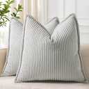 decorUhome Summer Corduroy Grey Euro Sham Throw Pillow Covers 24x24 Set of 2 Decorative Soft Boho Farmhouse Couch Pillow Covers for Living Room Bed Sofa Broadside Striped Pillow Cases