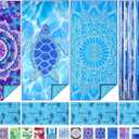 TwoYek 4 Pack Microfiber Thin Beach Towel Lightweight 71x32 Extra Large Sand Free Soft Towels Quick Dry for Travel Pool Yoga Gym Sports Beach Accessories Vacation Essential Gift (4 Pcs Mandala Turtle Strip)