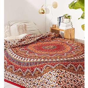Popular Handicrafts Wall Hanging Tapstry for Bedroom Hippie Psychedelic Mandala Bohemian Hippy Intricate Floral Design Indian Tapestries Bedspread 54x84 Inches (140cmx215cm) Red