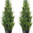 3FT Artificial Cedar Topiary Trees 2 Set, Realistic Fake Cypress Tree Tall Faux Pine Shrubs Plants Artificial Cypress Trees for Home Offices Porch Decor