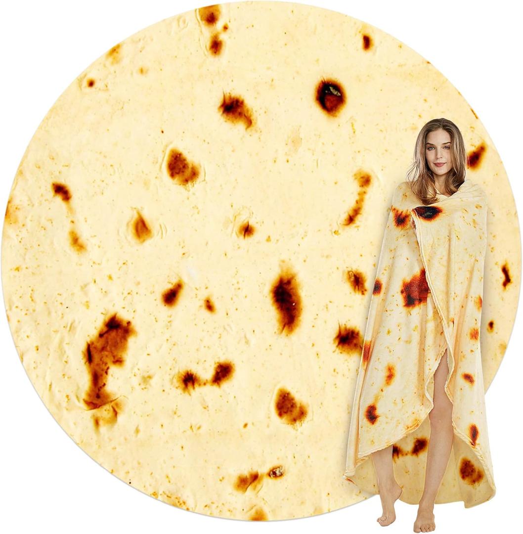 SeaRoomy Burritos Tortilla Throw Blanket, Tortilla Wrap Blanket, Novelty Tortillas Round Giant Round Soft Blankets for Adults and Kids (Yellow, 60 Inches)