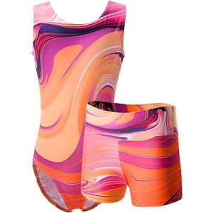 Dancina Marble Line Gymnastics Leotards for Girls with Shorts for Ages 4-16 Size 14