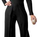 Women's Elegant Long Sleeves Work Loose Wide Leg Pants Clubwear Party Dressy Jumpsuits (XL)