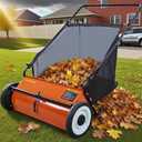 Push Lawn Sweeper, 26-Inch Width, 7 Cu. Ft. Hopper Capacity, 4 Spinning Brushes, Adjustable Height, Durable Steel Frame with Rubber Wheels, Orange