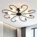 Qcyuui 8-Light Semi Flush Ceiling Light, Modern Sputnik Chandeliers Mid-Century Metal Pendant Lighting, Industrial Vintage Ceiling Lamp Fixture for Kitchen Dining Living Room Bedroom(Black&Gold)