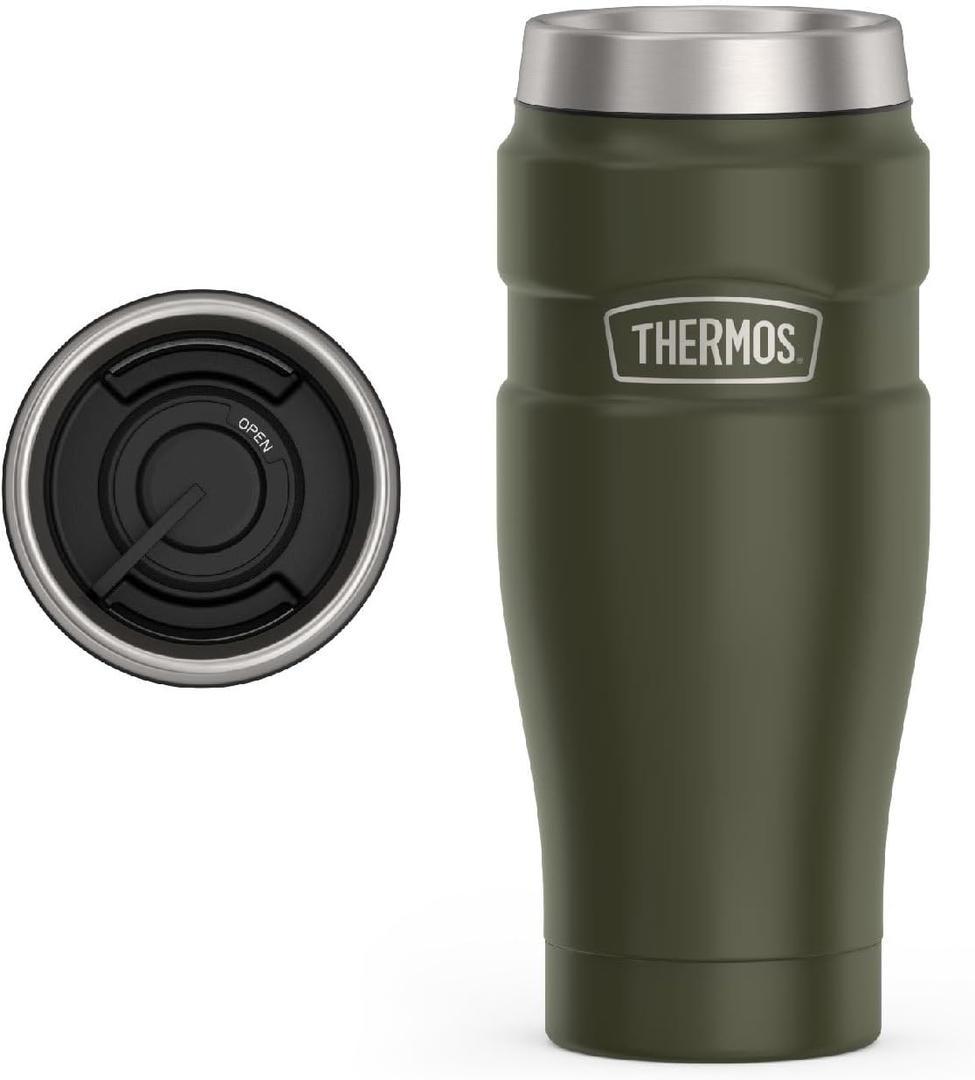 THERMOS Stainless King Vacuum-Insulated Stainless Steel Tumbler - 16oz, Army Green - Insulated Coffee Tumbler for Hot & Cold Drinks - Leak-Proof & Sweat-Proof for Commuting & Traveling