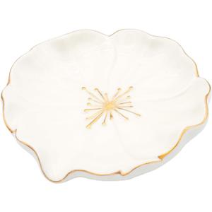 Elegant Bathroom Soap Dish, Inspired by Nature Hibiscus Flower, Ceramic Soap Dish Holder, Self-Draining and Multiple Styles for Bathroom Kitchen Accessories (White)