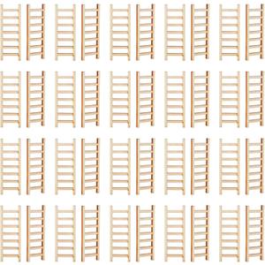 Skylety 20 Pcs Mini Wooden Step Ladder Furniture Miniature Garden Ladder Mini House Ornament DIY Craft Accessory for Landscape Decor