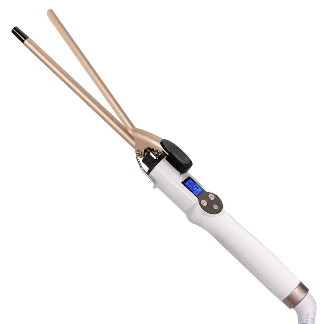 9mm Curling Iron Professional, 3/8 Inch Ceramic Tourmaline Curl Wand Barrel, Hair Curler Iron for Long & Short Hair,Glove Include, Gold