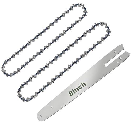 8 Inch Chainsaw Chain Replacement- 2 Chains and 1 Guide Bar for 8 Inch Mini Chainsaw with 45 Drive Links, Compatible with Cordless Electric Battery Powered Handheld Chainsaws